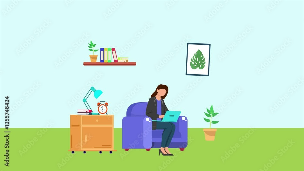 Animated video Working from home concept. Full length animation illustration. High quality 4k footage. Animated video Working from home concept. Full length animation illustration. High quality 4k footage.