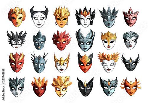 Italian festival carnival masks cartoon vector set. Venetian masquerades face middle ages classic disguises coverings, secrecy celebration gala holiday costume accessories, isolated illustrations