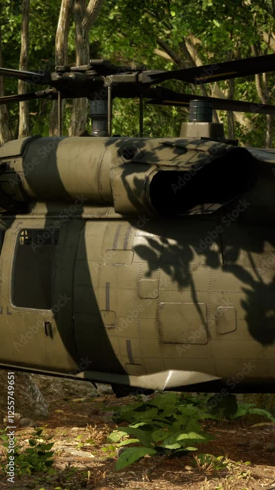 Military helicopter in deep jungle Military helicopter in deep jungle