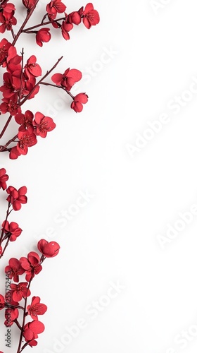 Vibrant Red Cherry Blossoms Arranging Elegantly on a Clean White Background for Spring Festival Celebrations