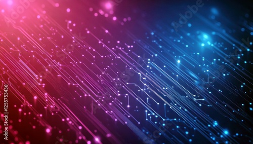 Abstract Technology Background with Bright Red and Blue Light Trails in a Digital Network Environment for Creative Projects and Designs