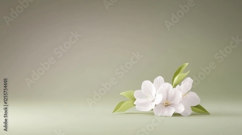 Realistic Spring Vibes with Delicate White Flowers on Soft Green Background for Tranquil and Fresh Ambiance