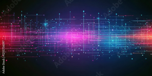 Abstract Technology Background with Colorful Light Lines and Particles in a Digital Space Environment for Creative and Modern Designs