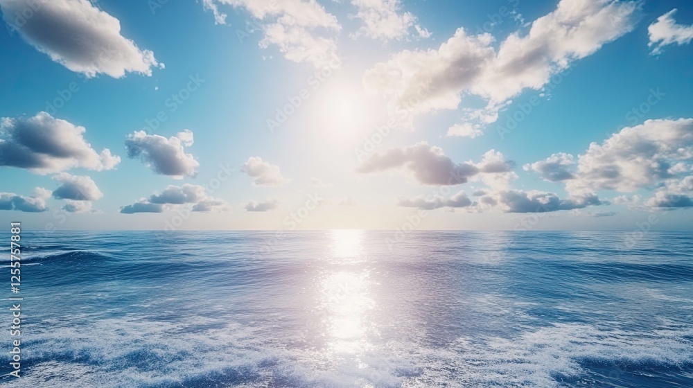 Serene Ocean View with Blue Sky and Clouds on a Bright Sunny Day Serene Ocean View with Blue Sky and Clouds on a Bright Sunny Day