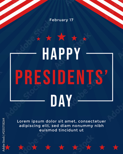 Happy Presidents' Day Poster template background with red stripes and modern design