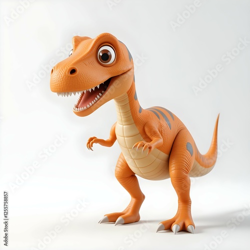 Friendly 3D Cartoon Velociraptor Waving – Cute Dinosaur Render on Clean Background