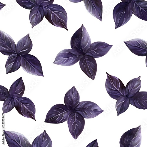 Purple Basil Seamless Pattern: A vibrant and stylish seamless pattern featuring dark purple basil leaves, perfect for culinary or botanical designs.
