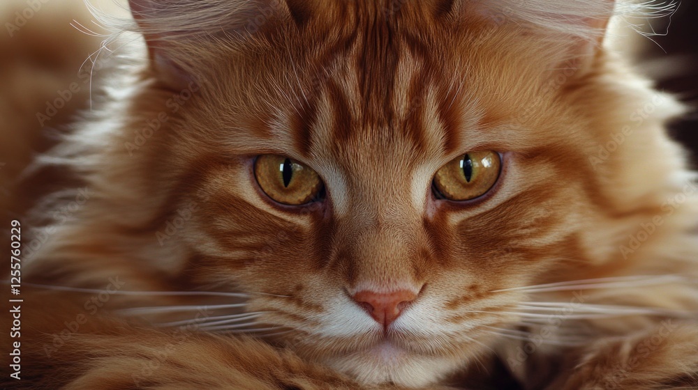 Fototapeta premium A domestic cat rests on a comfortable couch