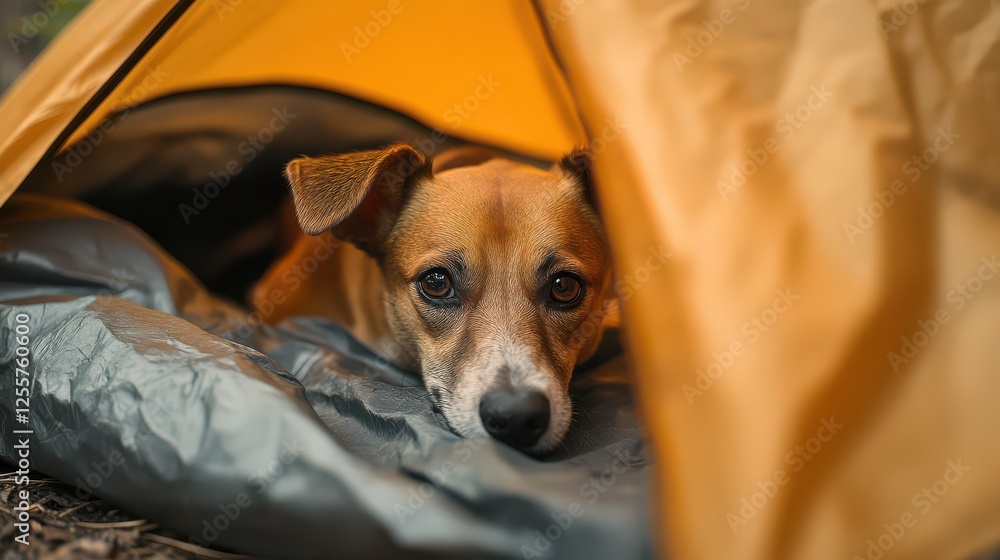 Cozy Dog Inside Tent at Camping Site Cozy Dog Inside Tent at Camping Site