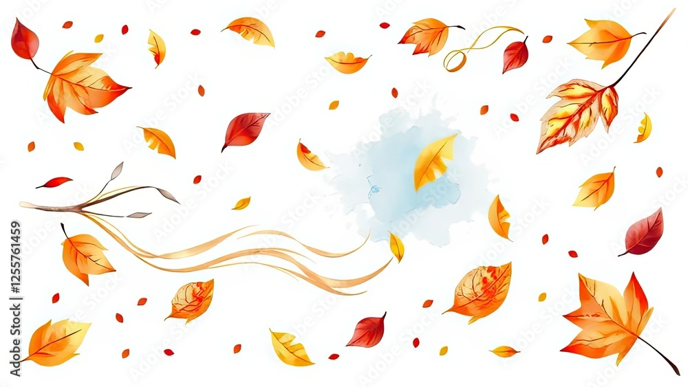 Fototapeta premium Autumn Leaves Watercolor Design Fall Foliage Nature Background