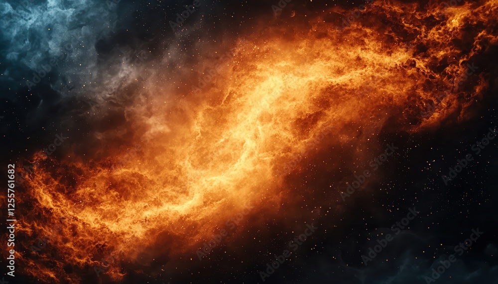 A stunning cosmic display of swirling orange flames and dark clouds in deep space. A stunning cosmic display of swirling orange flames and dark clouds in deep space.