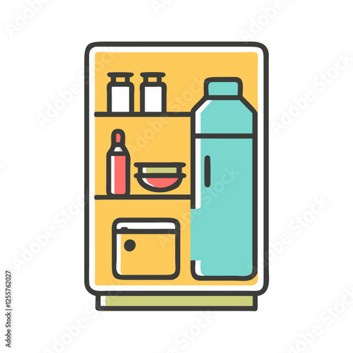 Food Storage Icon with Refrigerator and Organized Items