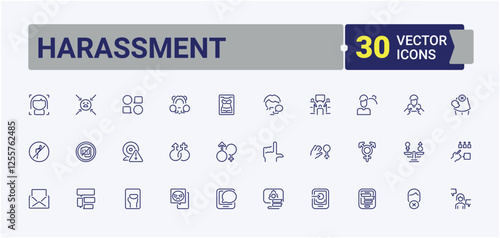 Harassment icon. Related to female, assault, molest, violence, hate, attack, stop. Thin linear style icons. Minimalist editable vector stroke.