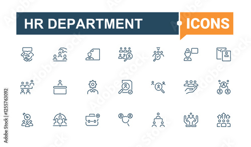 Set of HR Department line icons. Containing unity, strategy, partnership, man, hand and more. Minimal icon. Minimalist editable vector stroke.