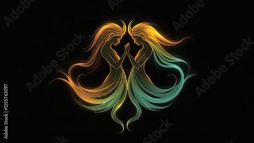 Glowing Gemini Twins Abstract Art Mystical Elegant Feminine Zodiac Dual Spiritual Fantasy Design