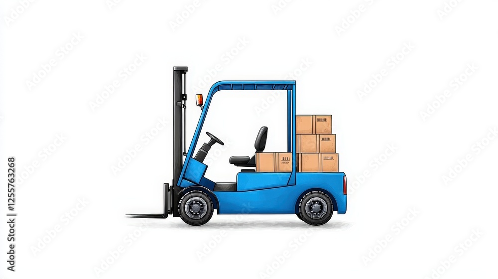 Blue Forklift with Boxes on Platform in Minimalist Style for Warehouse and Logistics Use Blue Forklift with Boxes on Platform in Minimalist Style for Warehouse and Logistics Use