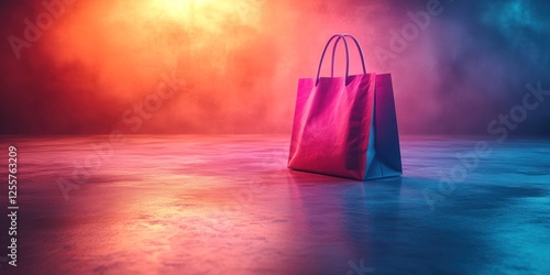 Neon Shopping Bag:  A vibrant pink shopping bag sits on a reflective surface bathed in neon lights, creating a stylish and modern image.