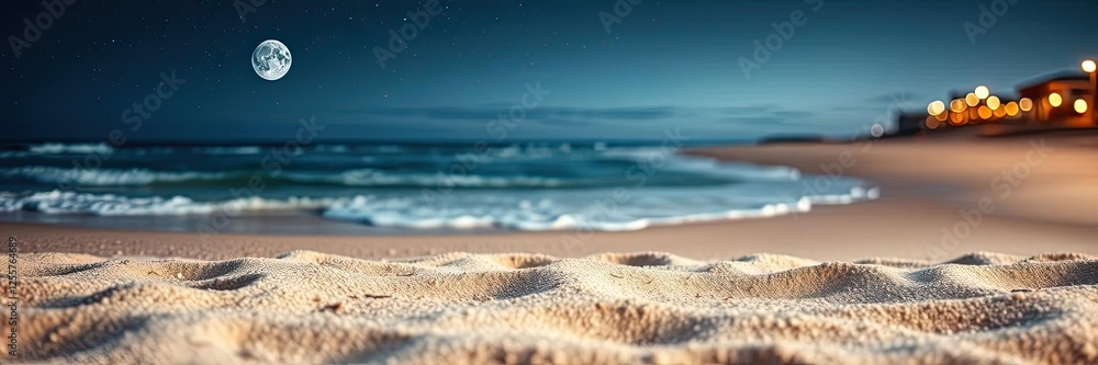 Night Beach Scene Moonlit Shore Ocean Waves Sand Texture Night Beach Scene Moonlit Shore Ocean Waves Sand Texture