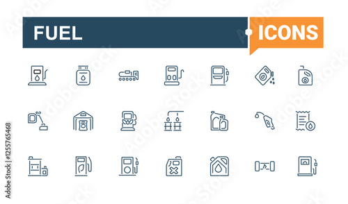 Fuel lined icons set. Icons tank, auto, eco, price, environment, energy, transport and more. Collection for mobile and web apps. Vector icons editable stroke.