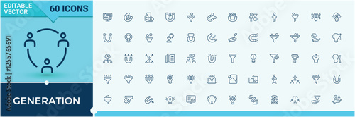 Set of Generation line icons. Contains such icons as male, sale, woman, human, graph and more. Minimalistic icon. Editable stroke. Vector illustration.