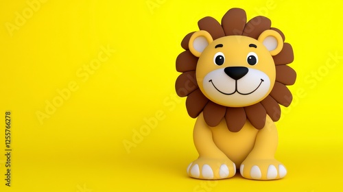 Wallpaper Mural Cute cartoon lion figure, bright yellow background, pixelated style, 3d rendering, childlike theme, sitting pose, friendly expression, soft colors, digital art. Torontodigital.ca