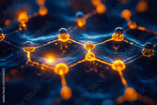 Graphene oxide structure with glowing nodes and connections