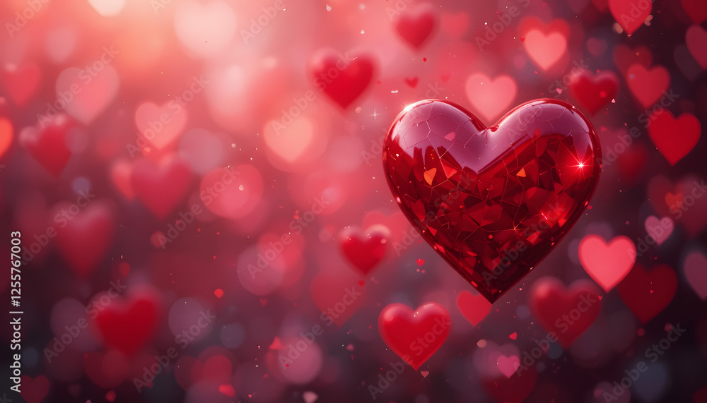 Red crystal heart and bokeh background Red crystal heart and bokeh background