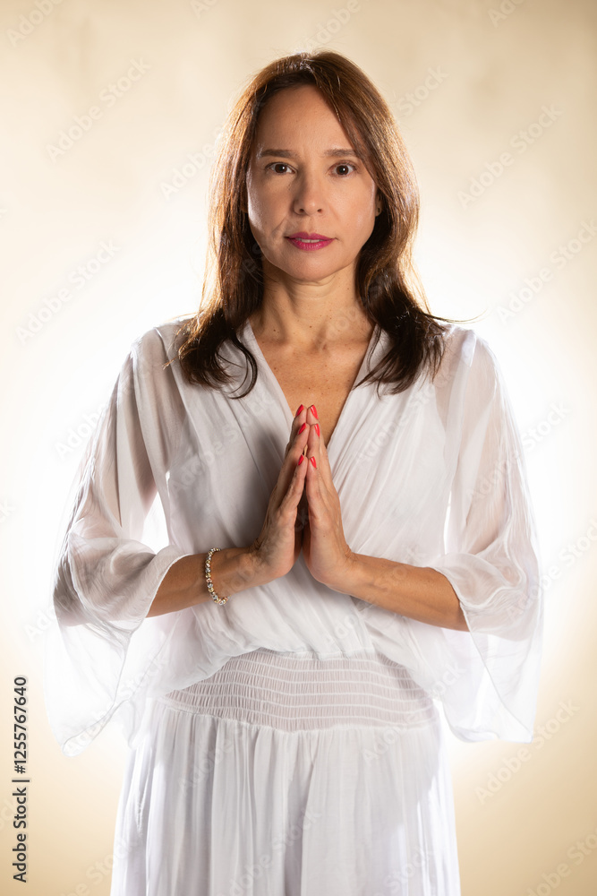 Woman in gratitude meditation Woman in gratitude meditation