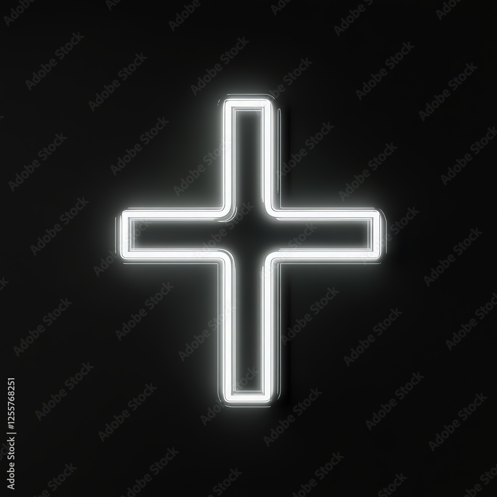 Fototapeta premium Glowing White Cross On Black Background