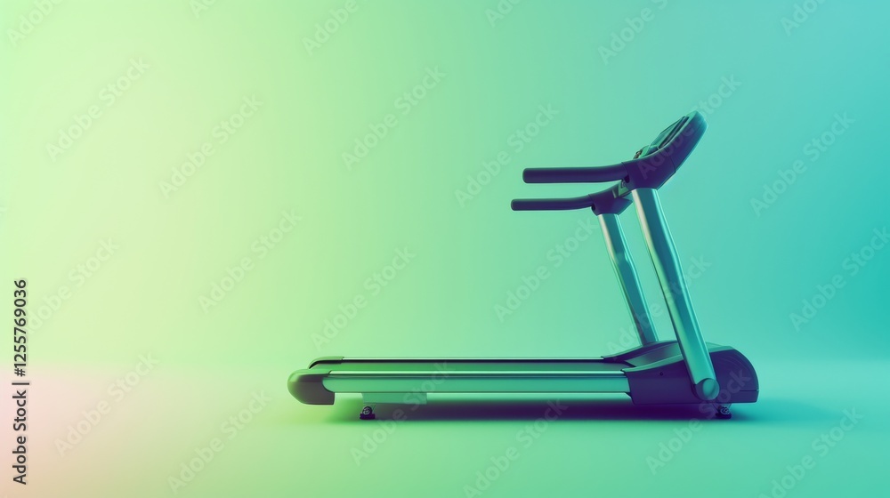 A stylish treadmill with ergonomic details, positioned on a calming gradient background of soft greens and yellows, ideal for fitness and wellness themes. AI generated. A stylish treadmill with ergonomic details, positioned on a calming gradient background of soft greens and yellows, ideal for fitness and wellness themes. AI generated.