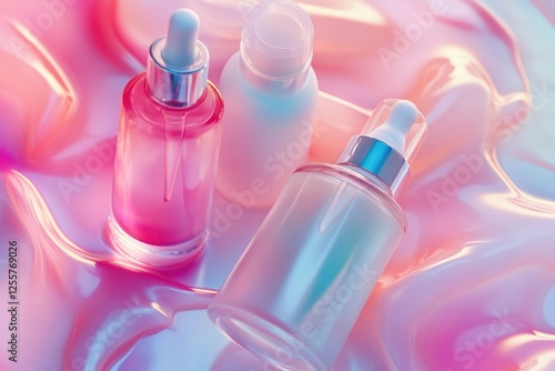 A detailed view of a bottle filled with a transparent liquid