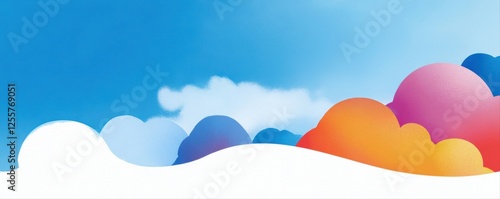 Colorful hills against a blue sky.
