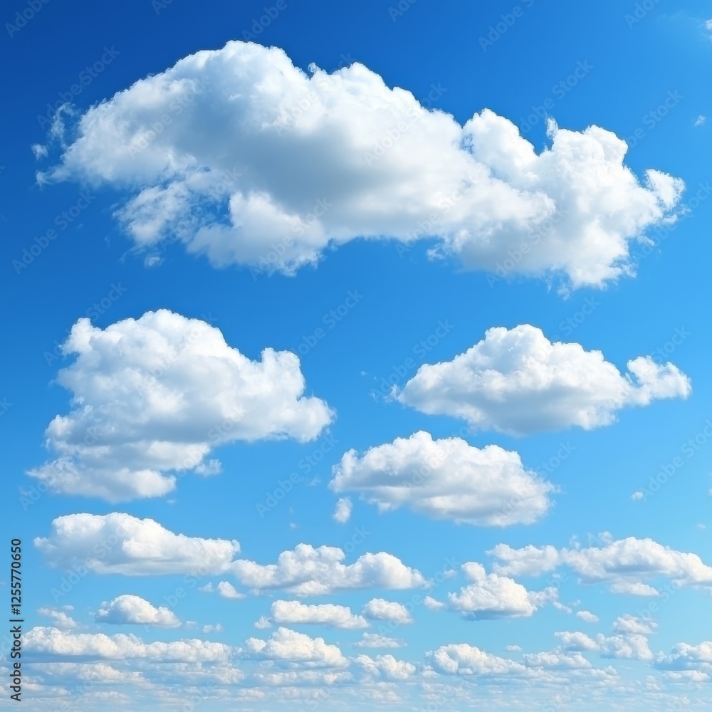 Fluffy white cumulus clouds drift lazily across a vibrant, clear blue sky on a bright sunny day -ai Fluffy white cumulus clouds drift lazily across a vibrant, clear blue sky on a bright sunny day -ai