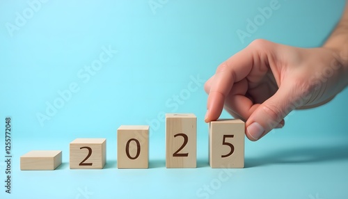2025 New Year Concept – Wooden Blocks Changing Year