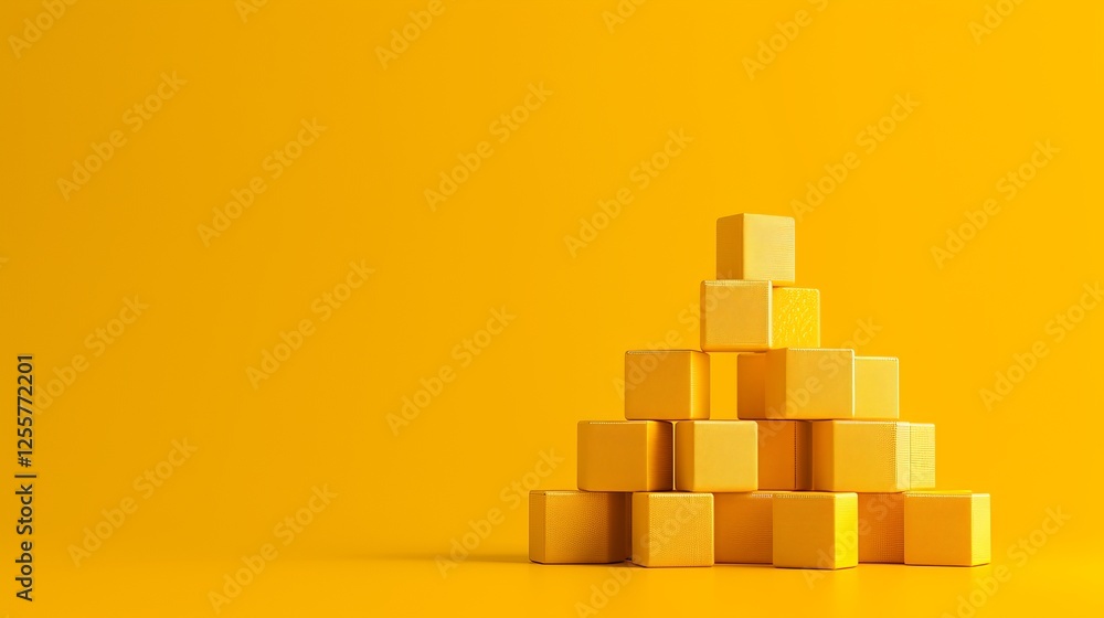 A minimalist pyramid of solid yellow blocks set against a matching vivid yellow background, symbolizing simplicity and creativity. AI generated. A minimalist pyramid of solid yellow blocks set against a matching vivid yellow background, symbolizing simplicity and creativity. AI generated.