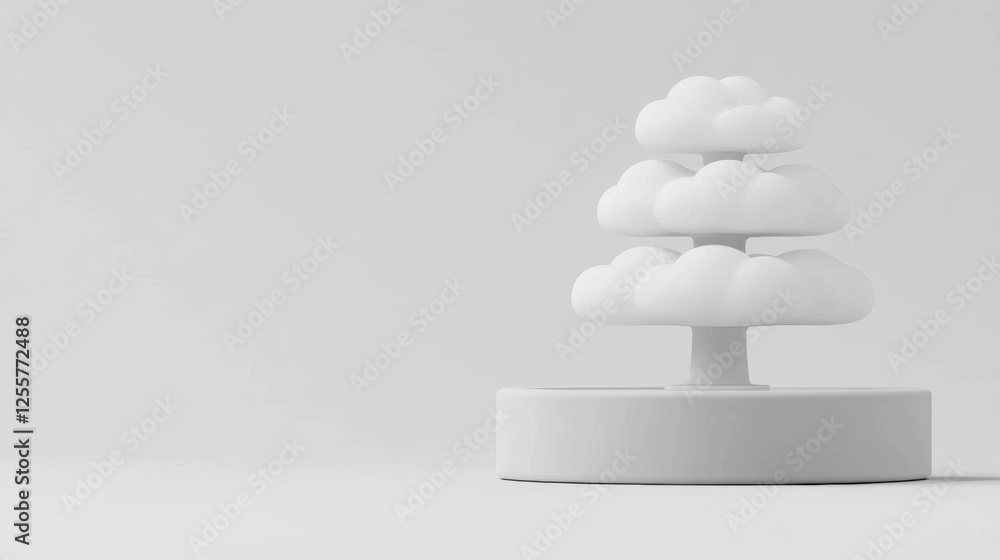 Minimalist White Cloud Sculpture on a Simple Base in a Modern Interior Space Minimalist White Cloud Sculpture on a Simple Base in a Modern Interior Space
