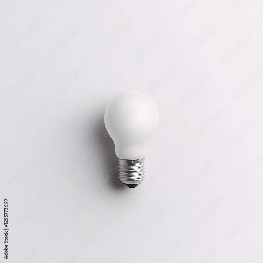 Simple white light bulb on minimalist background with focus on bulb design