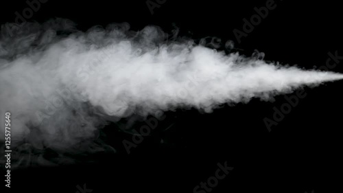 Closeup view motion of abstract white fog, smoke, and steam plumes flowing on a dark background