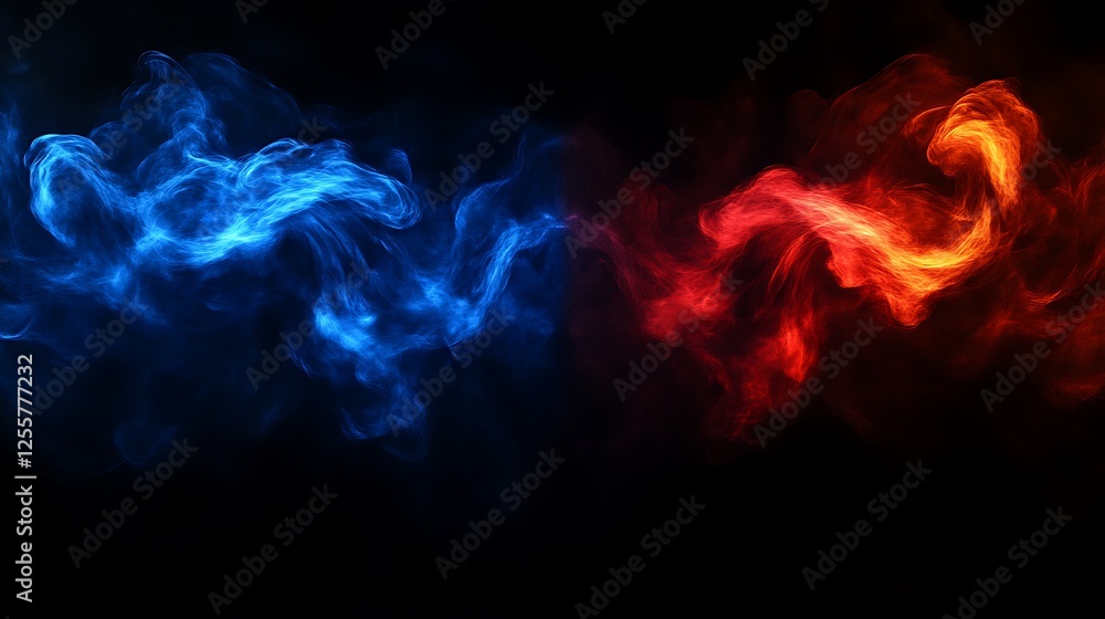Fototapeta premium Abstract Blue and Red Swirling Smoke Design