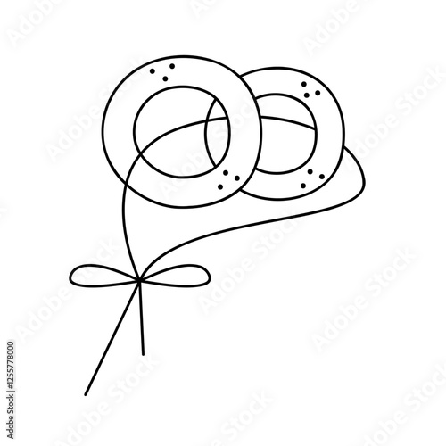Two bagel on a rope. Hand drawn clip art for your project.