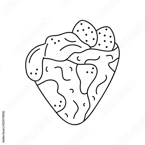 Rolled pancake with strawberries and sour cream. Hand drawn clip art for your project.