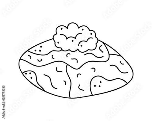 Pancake folded into a rectangle with caviar on top. Hand drawn clip art for your project.