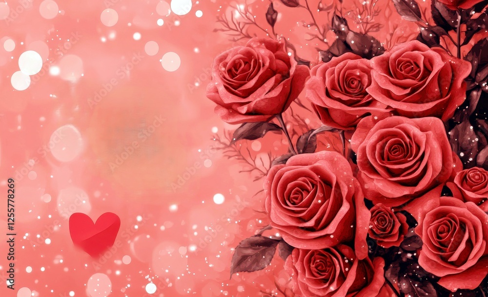 Happy Valentine's Day background with red roses and heart-shaped vector illustration. Greeting card template for romantic day celebration Happy Valentine's Day background with red roses and heart-shaped vector illustration. Greeting card template for romantic day celebration
