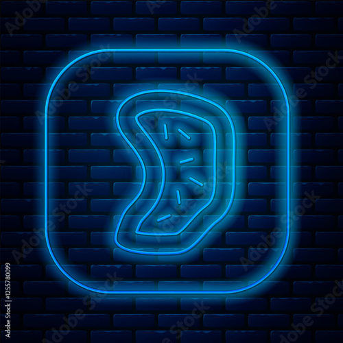 Glowing neon line Bacteria icon isolated on brick wall background. Bacteria and germs, microorganism disease causing, cell cancer, microbe, virus, fungi. Vector