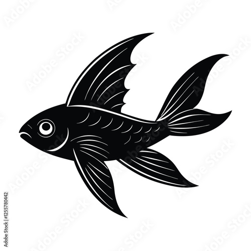 Vector silhouette illustration of a flying fish on a white background