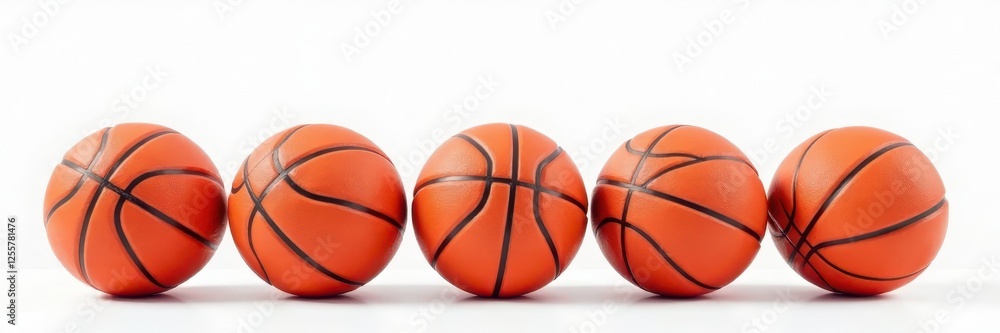 Obraz premium Several basketballs, various angles, clean white backdrop, pattern, recreation, game