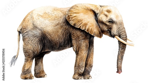 Watercolor painting depicts a majestic african elephant on white photo