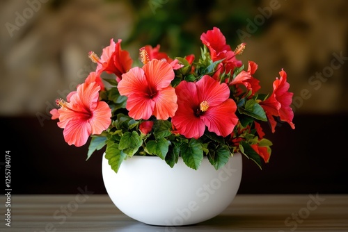 Wallpaper Mural A simple and elegant still life scene featuring a white vase filled with red flowers sitting on a wooden table Torontodigital.ca