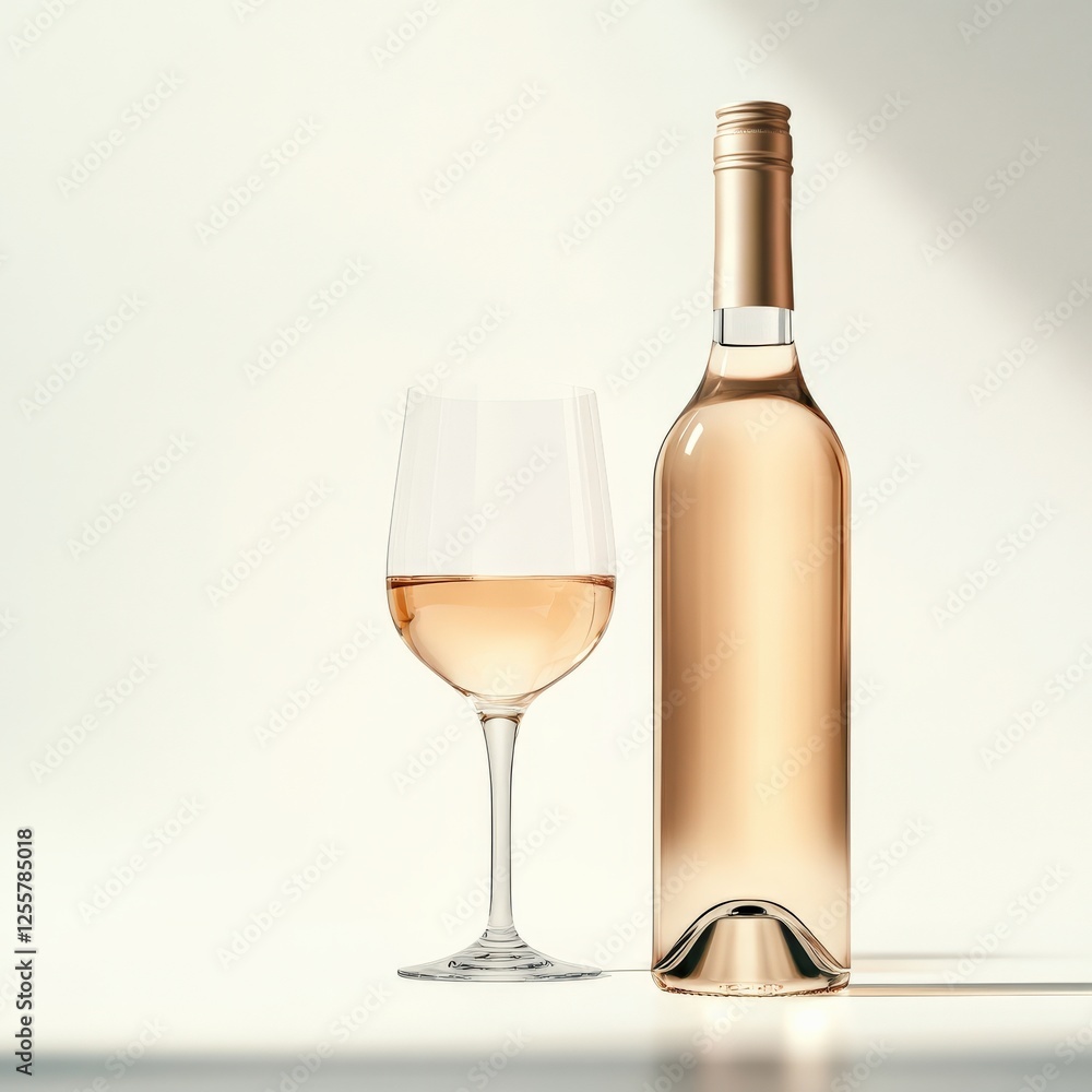 a wine bottle and glass, alcohol beverage element, elegant minimalist design, muted tones, isolated on white background a wine bottle and glass, alcohol beverage element, elegant minimalist design, muted tones, isolated on white background