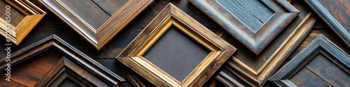 A collection of picture frames hung on a wall with various photo inserts